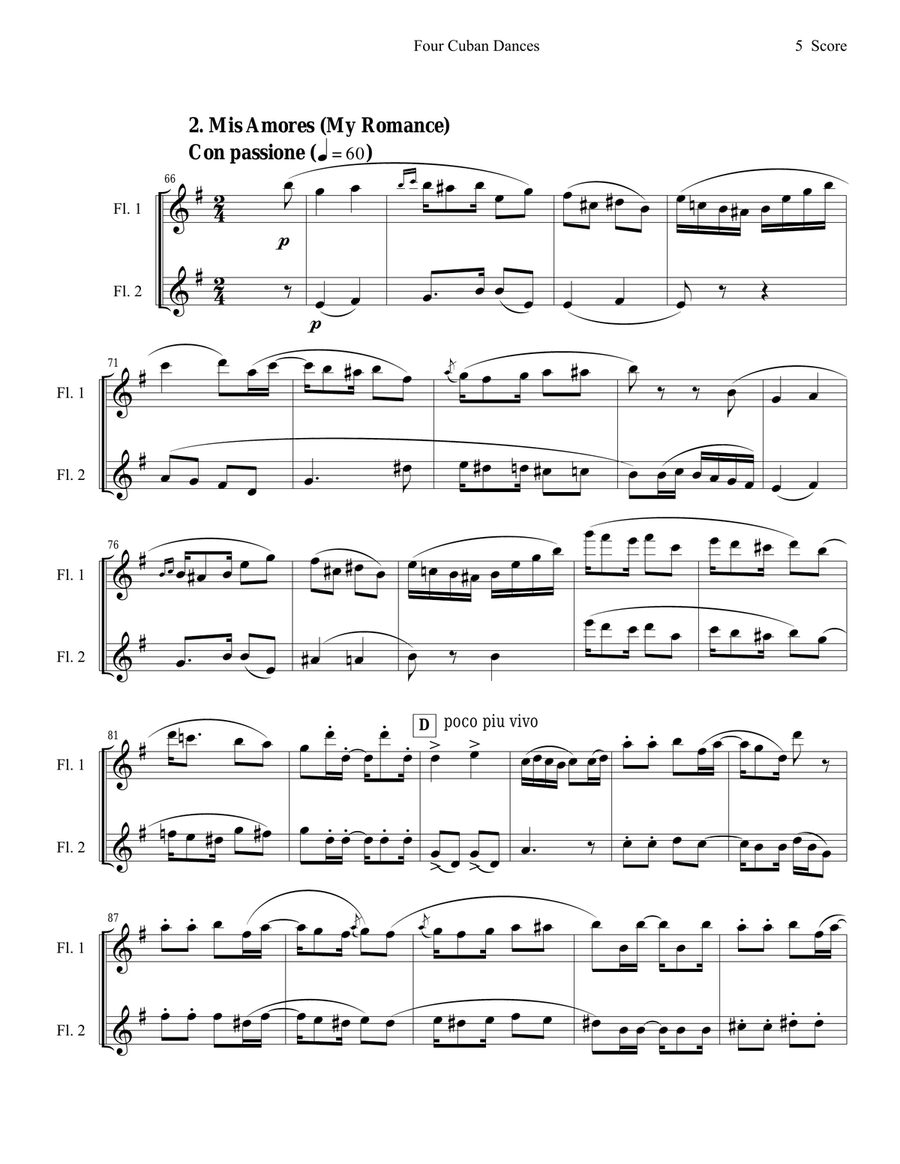 4 Cuban Dances by Cervantes for flute duet Flute Duet scores gallery preview page 5