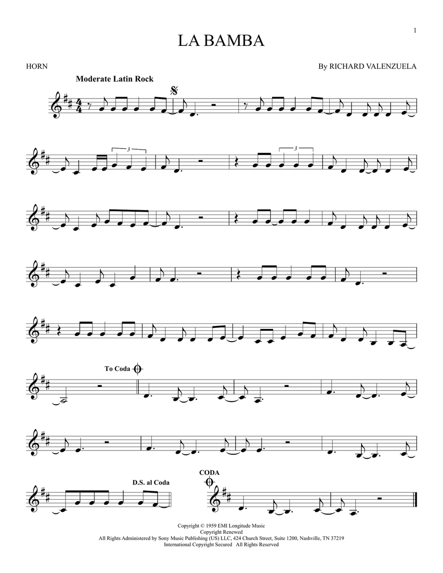 La Bamba Horn Solo scores gallery preview page 1