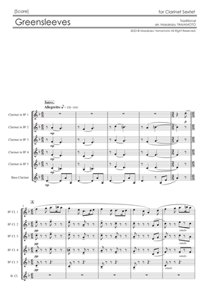 Greensleeves [Clarinet Sextet] - Score Only