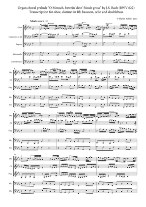 Organ choral prelude "O Mensch, bewein deine Sünde gross", Transcription for chamber instruments
