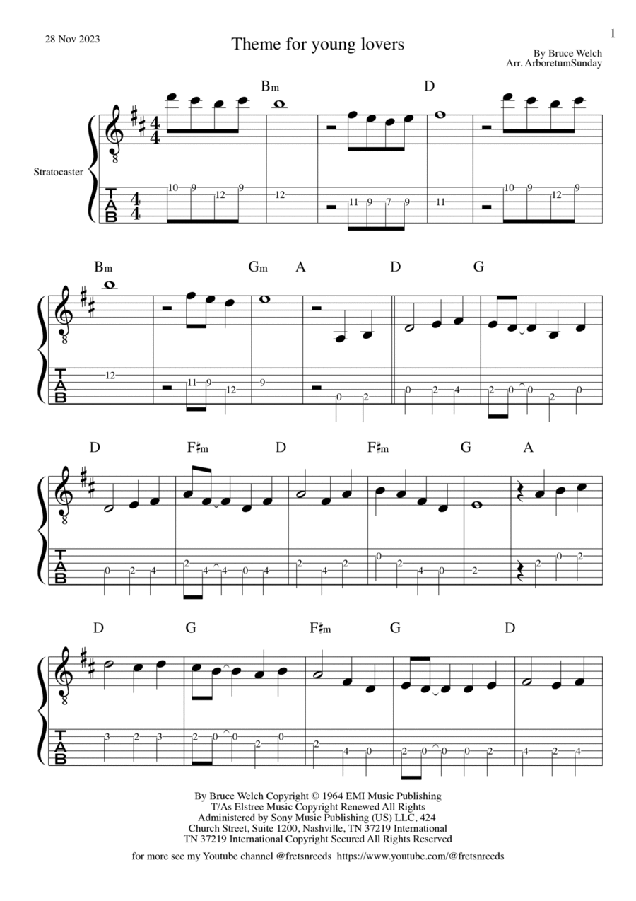 Theme For Young Lovers Classical Guitar scores gallery preview page 1