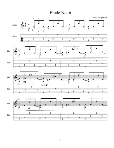 Etude No.6 For Guitar by Neal Fitzpatrick-Tablature Edition image number null