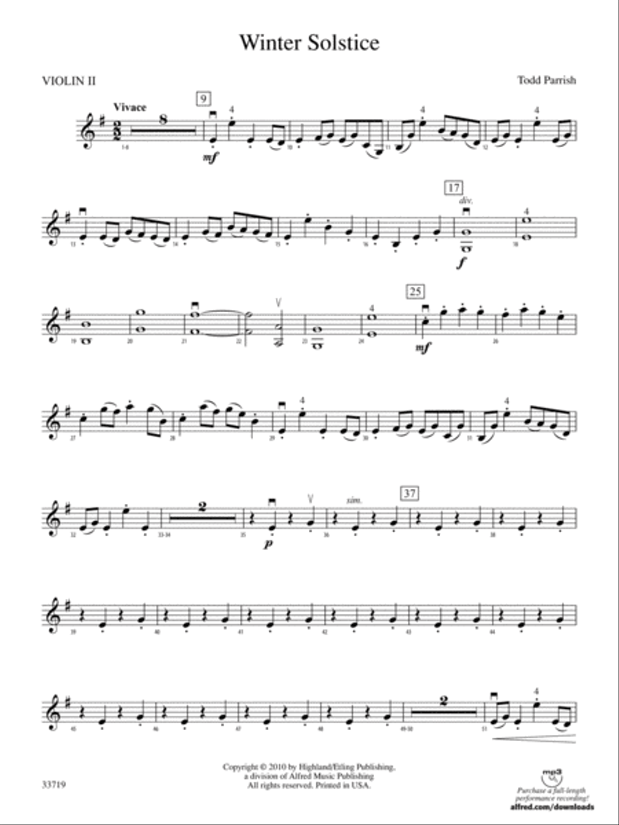 Winter Solstice: 2nd Violin String Orchestra scores gallery preview page 1
