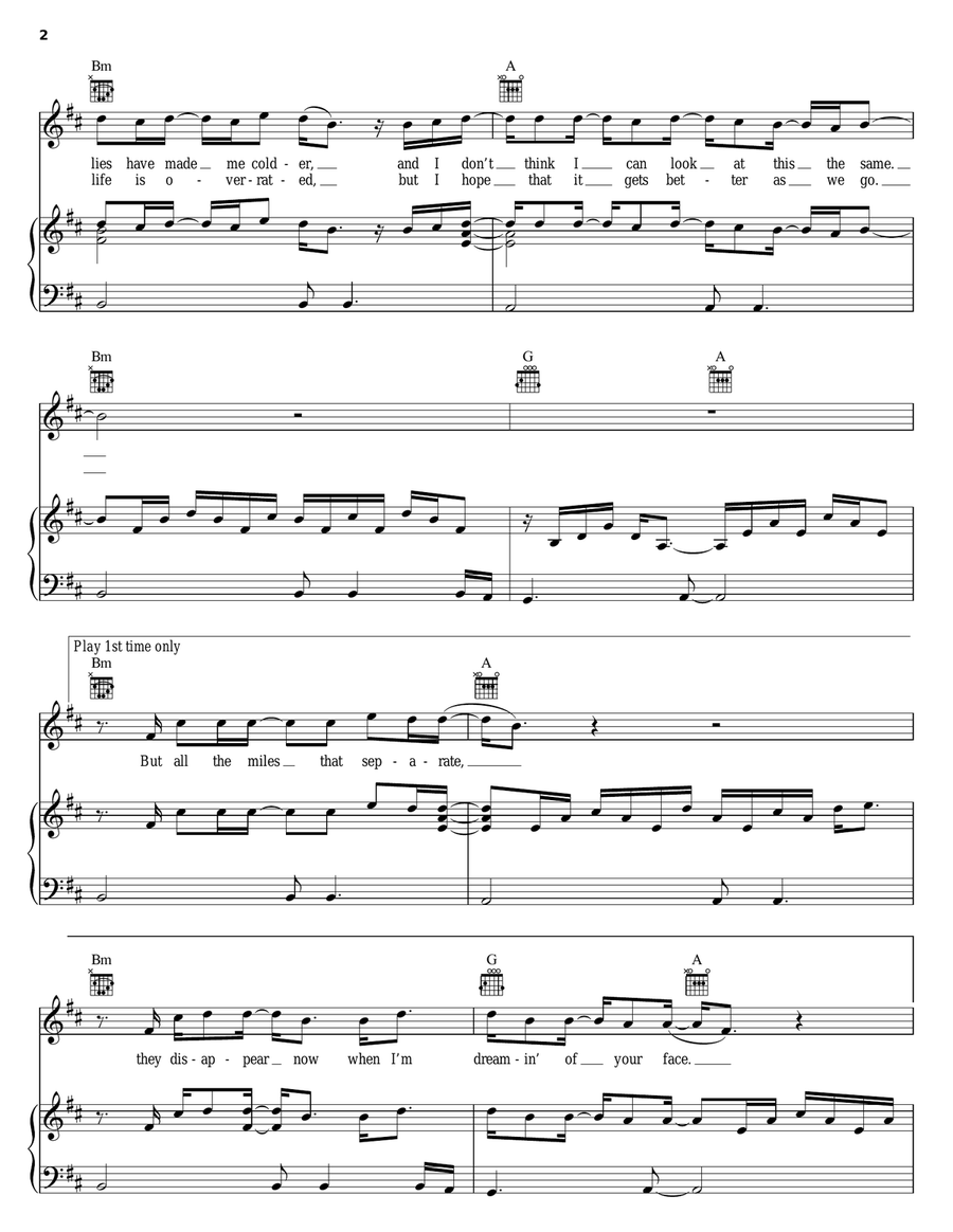 Here Without You Piano, Vocal, Guitar scores gallery preview page 2