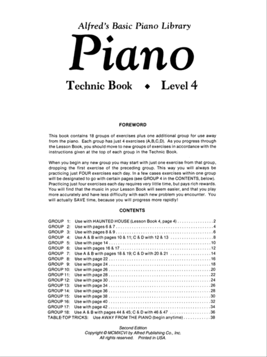 Alfred's Basic Piano Course Technic, Level 4