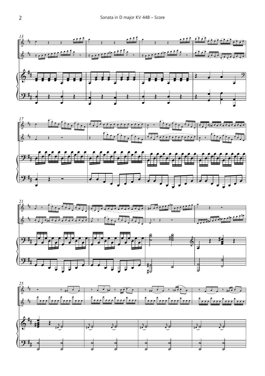 W.A. Mozart: Sonata in D major, KV 448 for 2 Flutes and Piano Flute Duet scores gallery preview page 2
