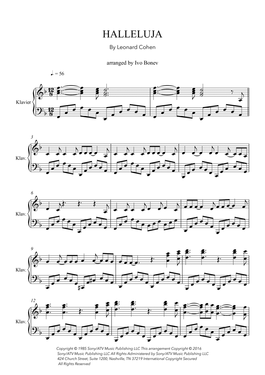 Hallelujah Piano Solo scores gallery preview page 1