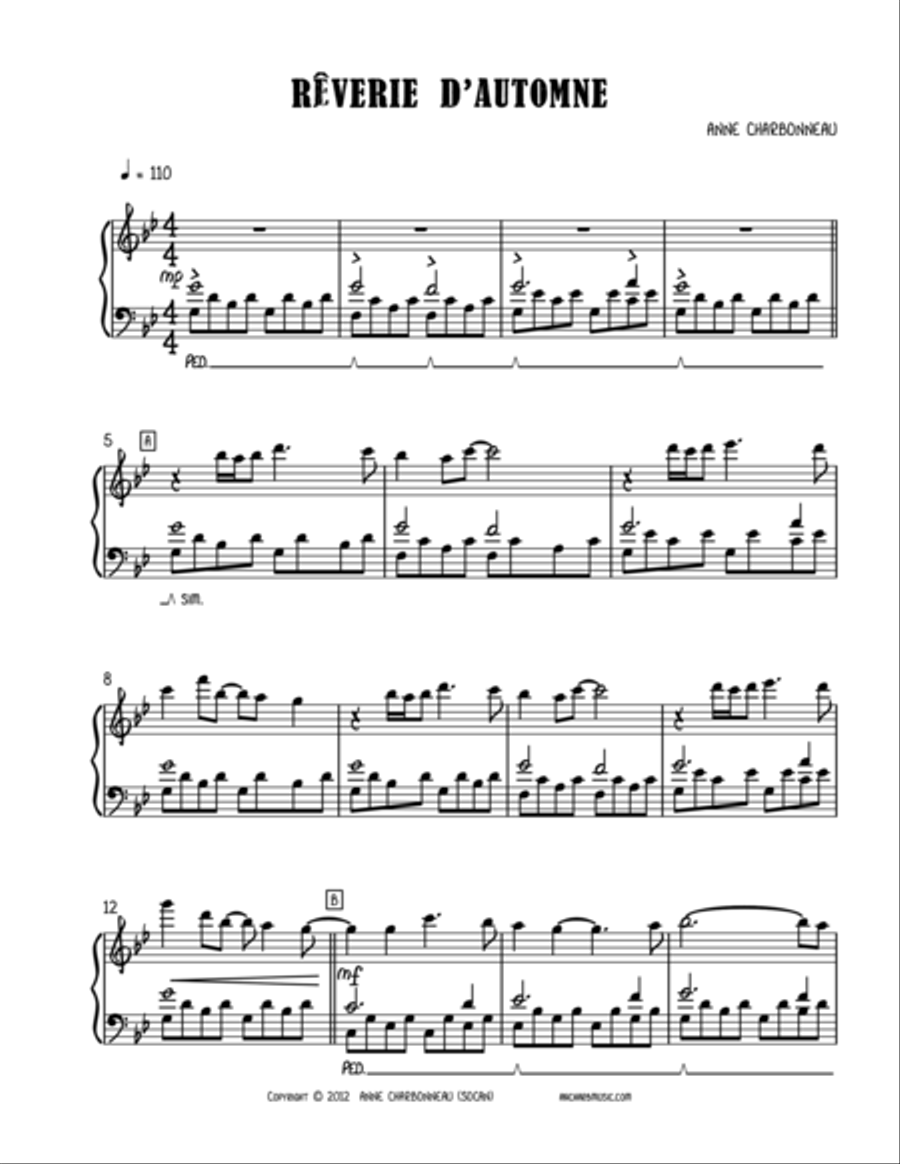 Reverie d'automne Piano Solo scores gallery preview page 1