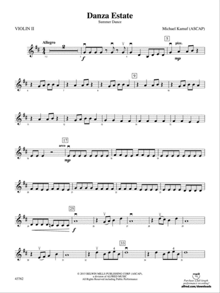 Danza Estate: 2nd Violin Danza Estate: 2nd Violin String Orchestra scores gallery preview page 1