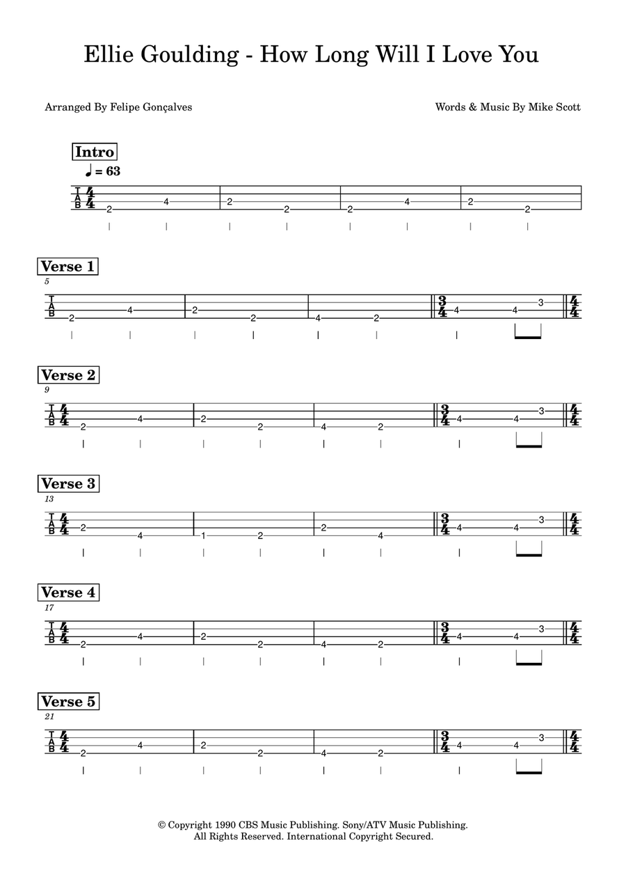 How Long Will I Love You Acoustic Guitar scores gallery preview page 1