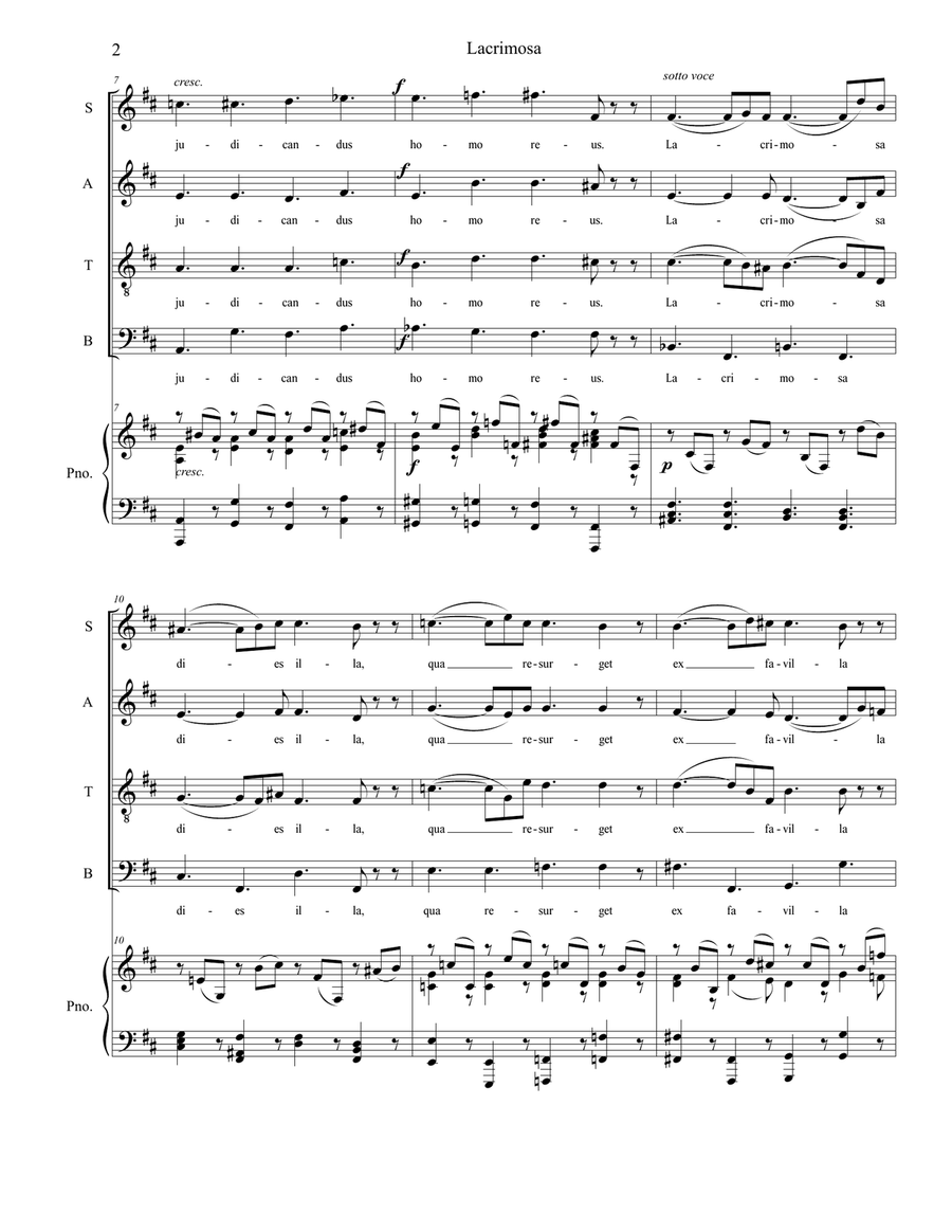 Lacrimosa (SATB) (Accessible Key Version) 4-Part scores gallery preview page 2