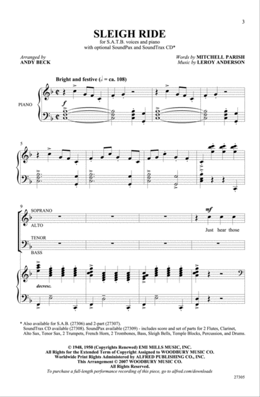Sleigh Ride Sleigh Ride Choir scores gallery preview page 1