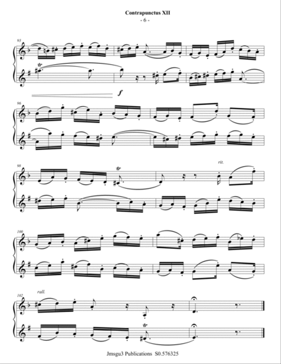Bach: Four Duets from the Art of Fugue for Violin & Bass Clarinet Bass Clarinet scores gallery preview page 6