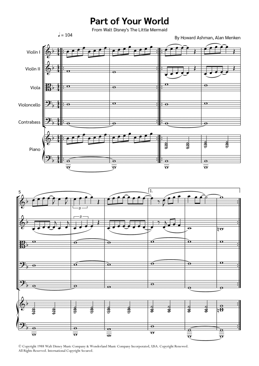 Part Of Your World (reprise) String Quintet scores gallery preview page 1
