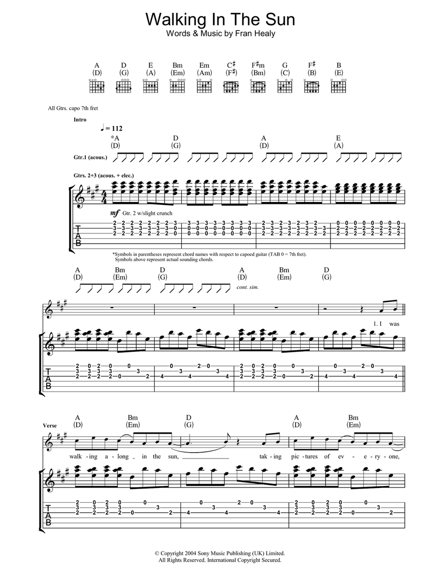 Walking In The Sun Guitar Tablature scores gallery preview page 1