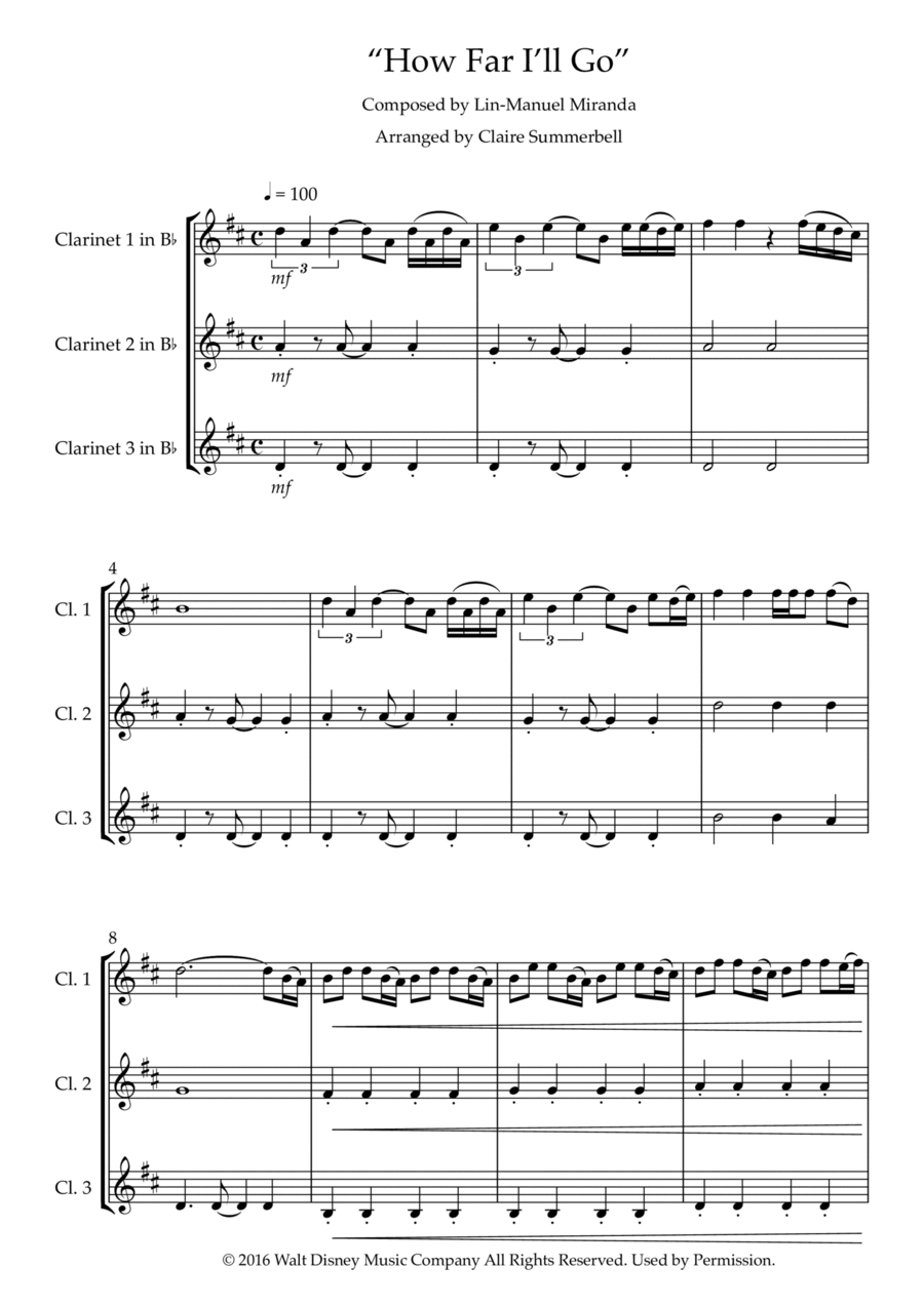 How Far I'll Go Woodwind Trio scores gallery preview page 1