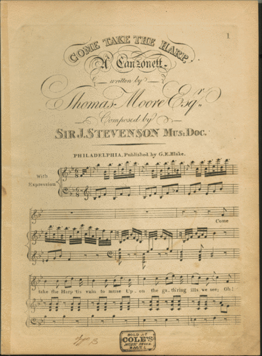Come Take the Harp. A Canzonett Harp scores gallery preview page 1