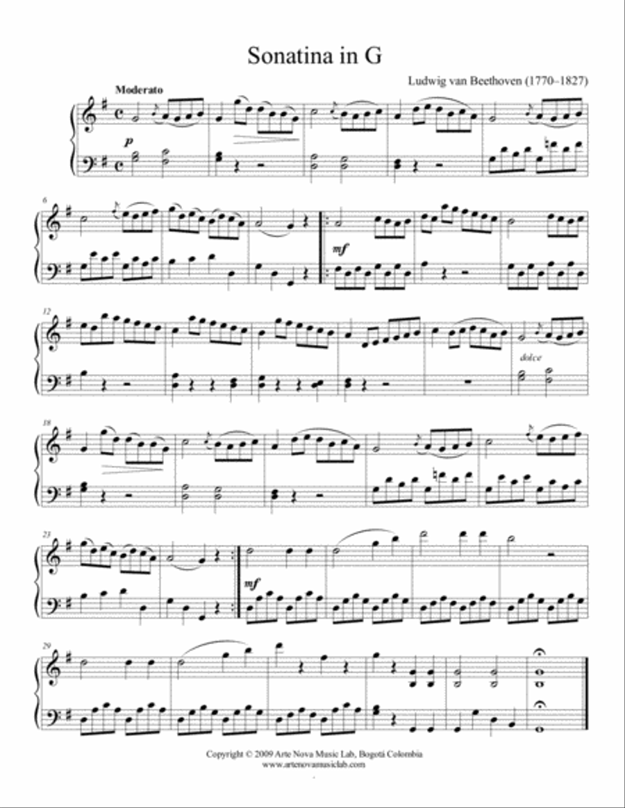 Sonatina in G Major, Anh 5, Romanze for Piano Piano Solo scores gallery preview page 2