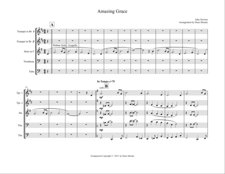 Amazing Grace Brass Ensemble scores gallery preview page 1