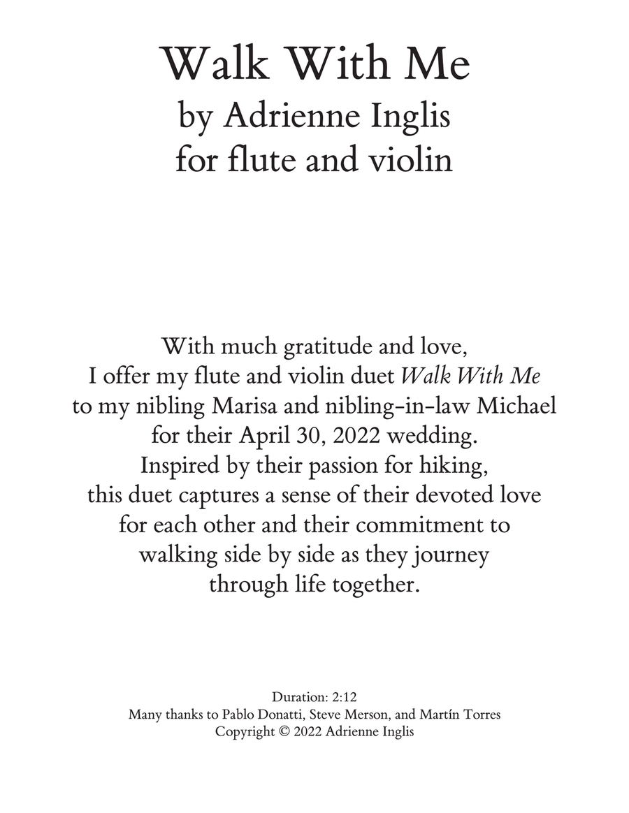 Walk With Me for flute and violin Flute scores gallery preview page 1