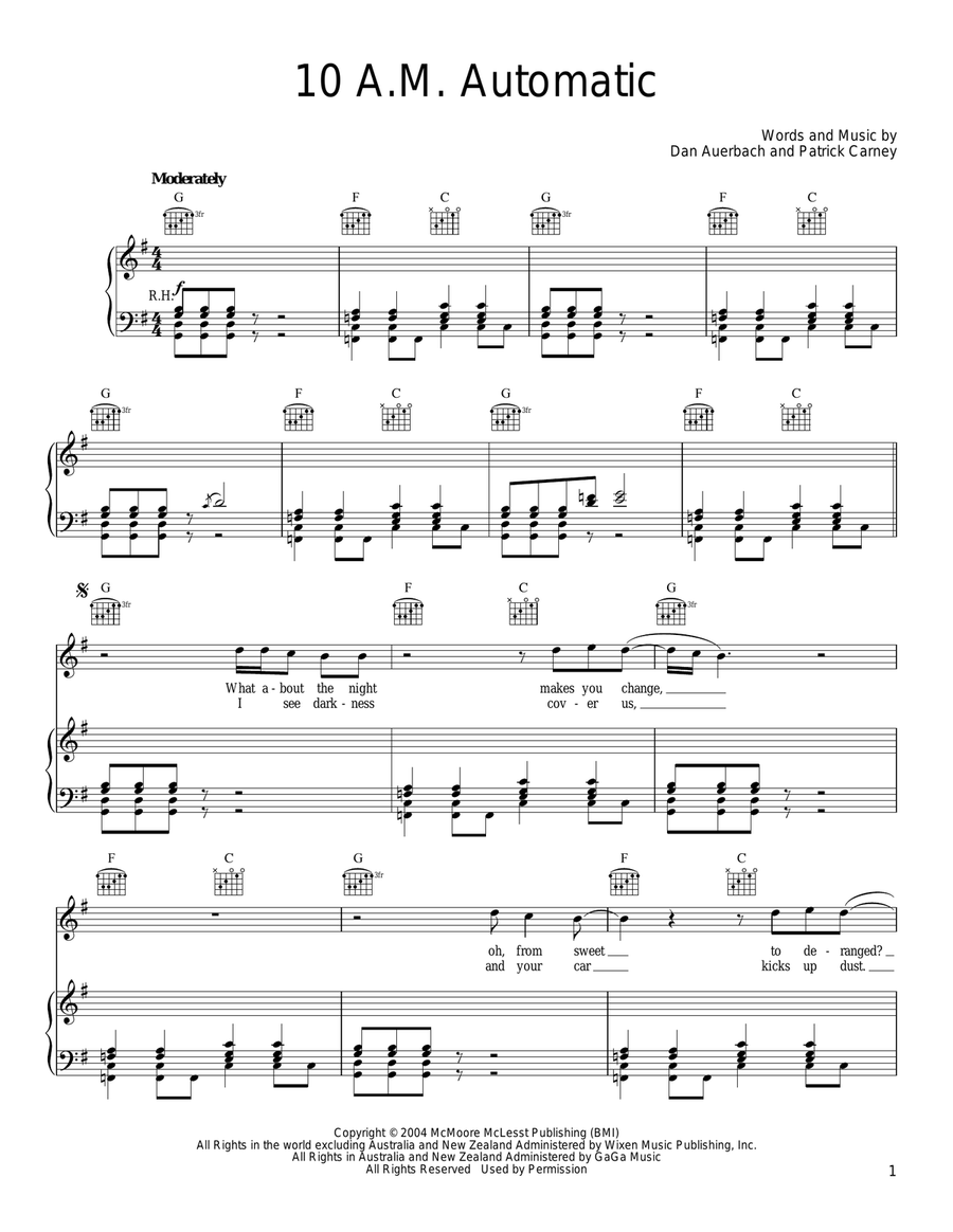 10 A.M. Automatic Piano, Vocal, Guitar scores gallery preview page 1