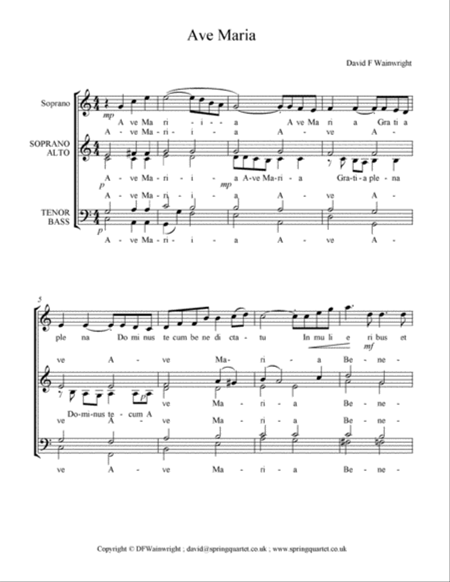 Ave Maria for solo voice and unnaccompanied choir 4-Part scores gallery preview page 1