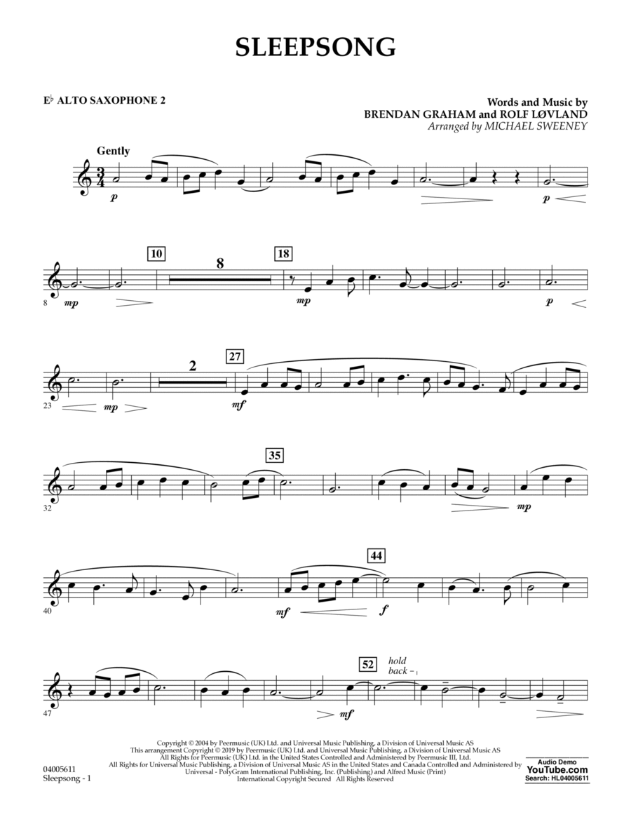 Sleepsong (arr. Michael Sweeney) - Eb Alto Saxophone 2