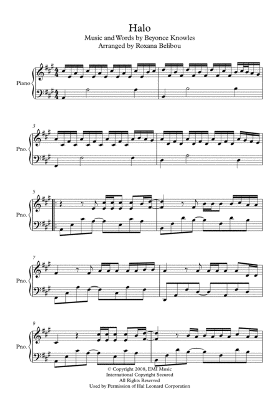 Halo Piano Solo scores gallery preview page 1