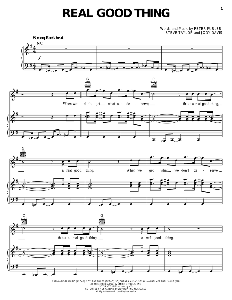 Real Good Thing Piano, Vocal, Guitar scores gallery preview page 1