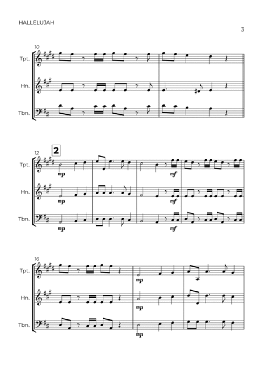 HALLELUJAH - HANDEL - BRASS TRIO (TRUMPET, HORN & TROMBONE) Brass Trio scores gallery preview page 3