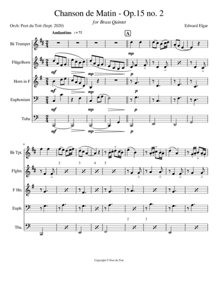 Chanson de Matin - Op.15 no.2 - E Elgar (Brass Quintet) image number null