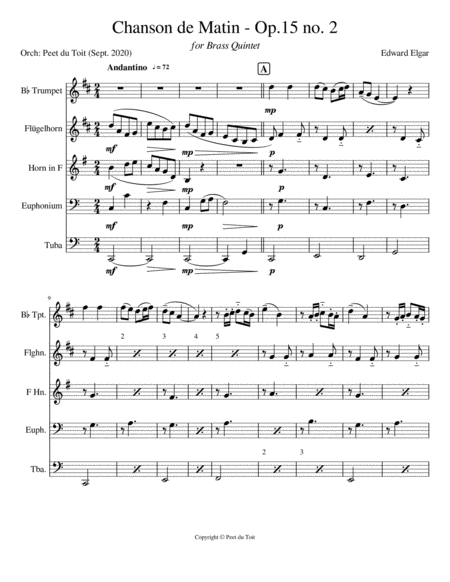 Chanson de Matin - Op.15 no.2 - E Elgar (Brass Quintet) image number null