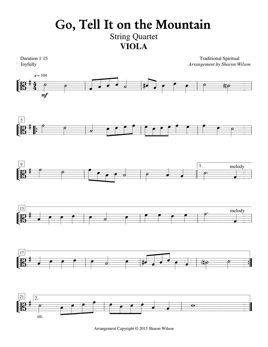 Go, Tell It on the Mountain (for String Quartet) String Quartet scores gallery preview page 3