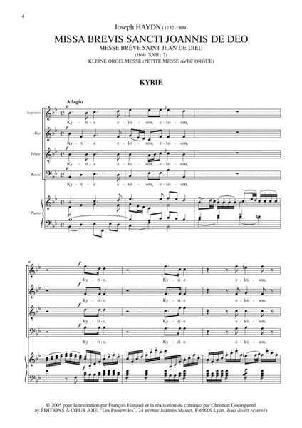 Missa Brevis Sancti Joannis De Deo - Choeur Piano