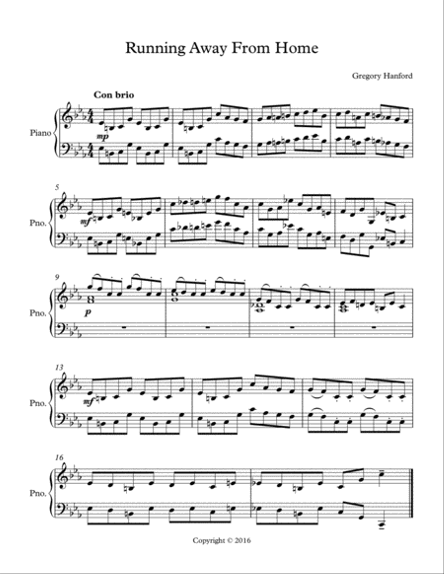 Running Away From Home Piano Solo scores gallery preview page 1