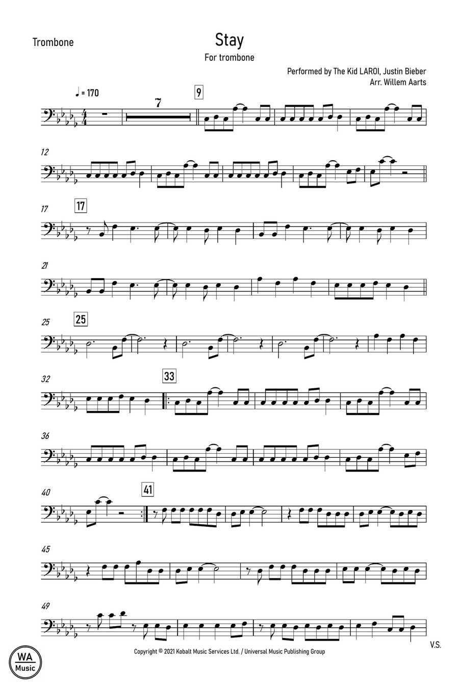 Stay Trombone Solo scores gallery preview page 1