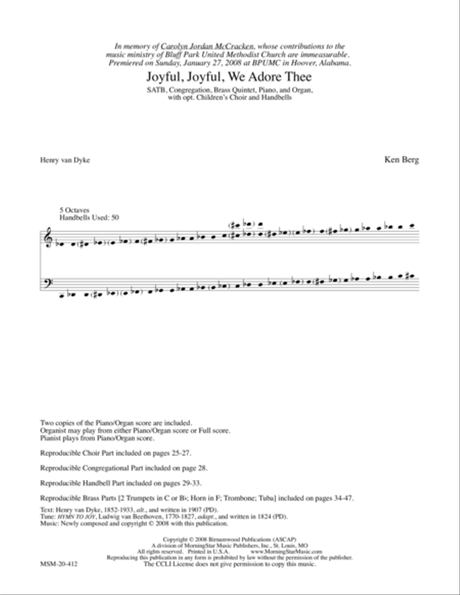 Joyful, Joyful, We Adore Thee 4-Part scores gallery preview page 1