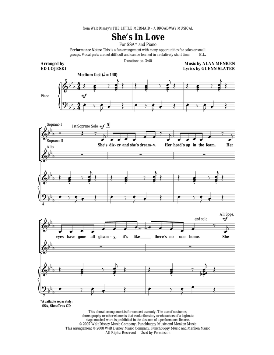 She's In Love (from The Little Mermaid) (arr. Ed Lojeski) SSA scores gallery preview page 1