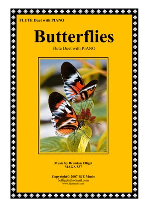Book cover for Butterflies - Flute Duet with Piano Accompaniment Score and Parts
