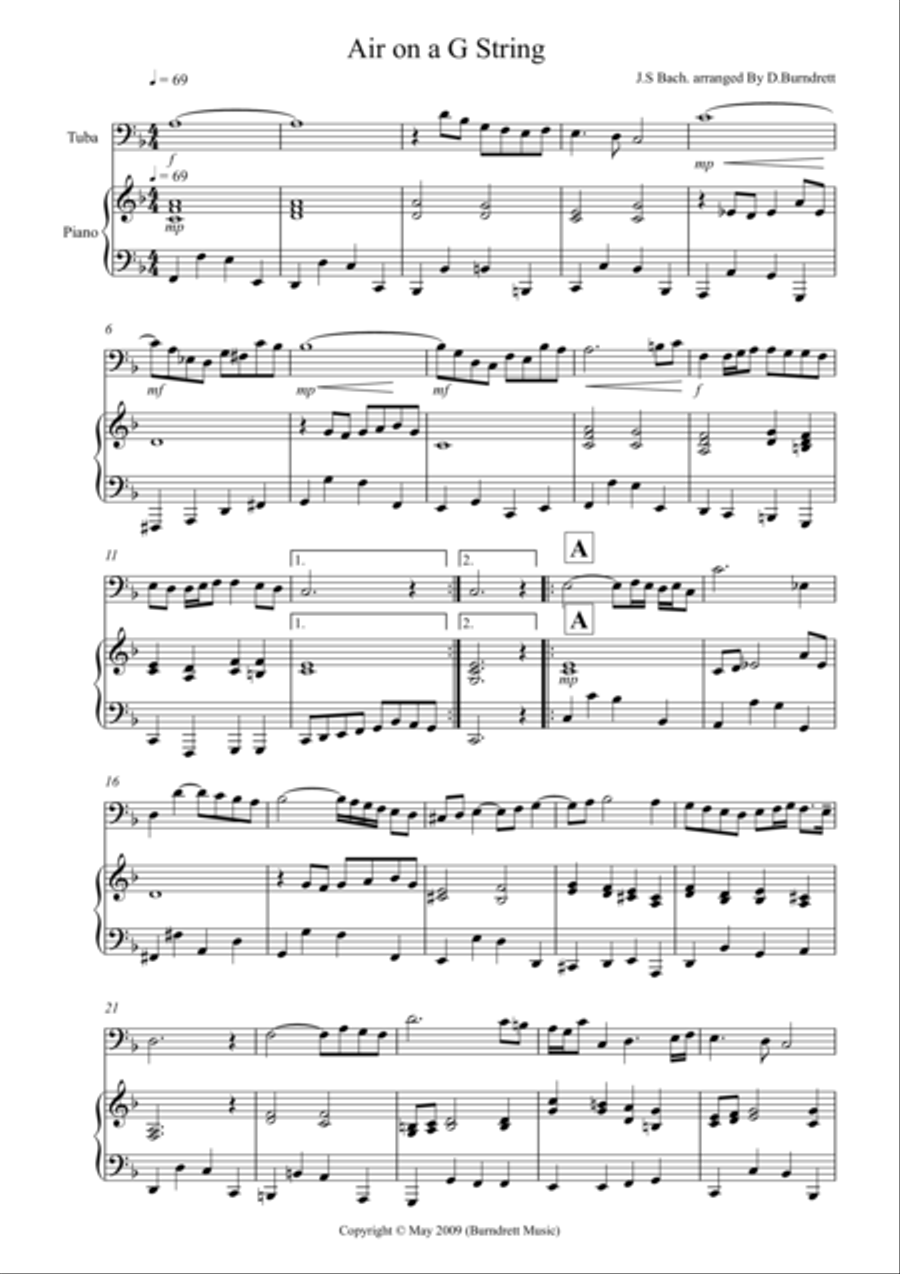 Air on a G String for Tuba and Piano Tuba scores gallery preview page 1