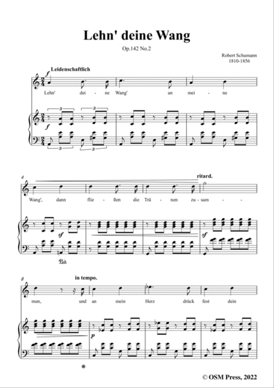 Schumann-Lehn deine Wang,Op.142 No.2,in a minor Voice scores gallery preview page 3