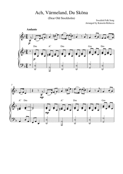 Ach, Värmeland, Du Sköna (Dear Old Stockholm) (violin solo and piano accompaniment) image number null