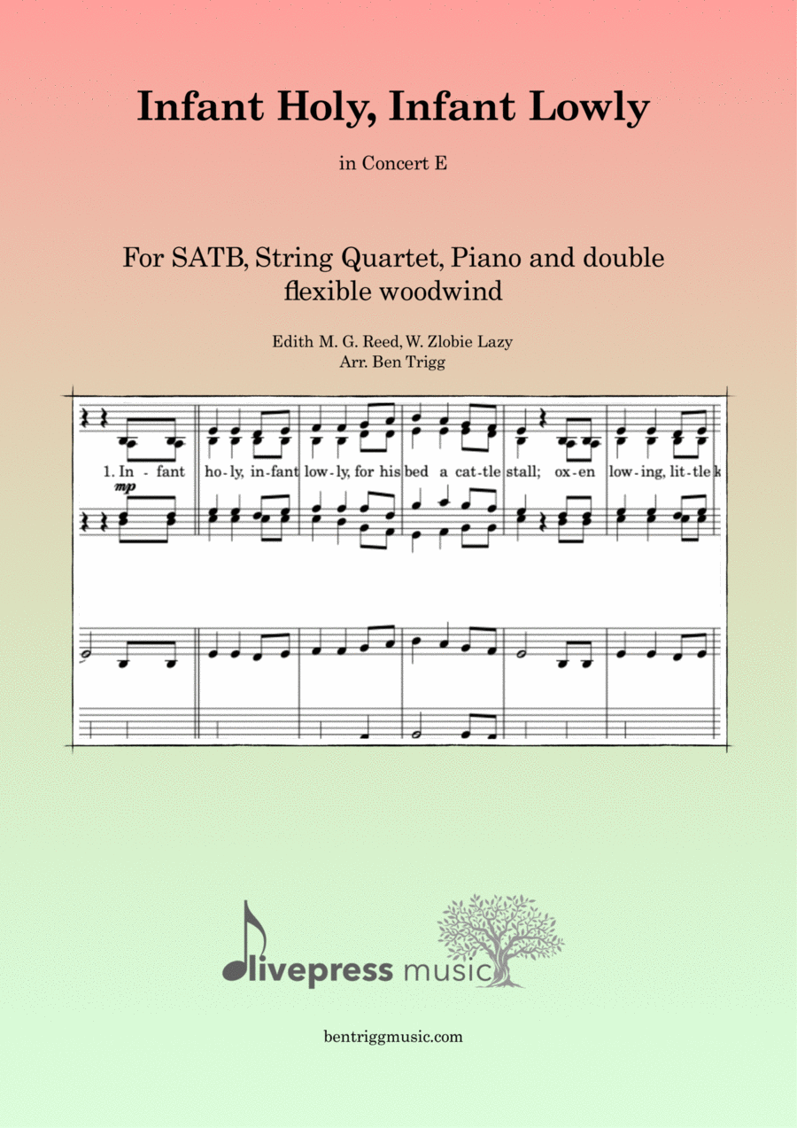 Infant Holy, Infant Lowly – SATB, Str. 4tet & Piano with flexible wind (in Concert E) SATB scores gallery preview page 1