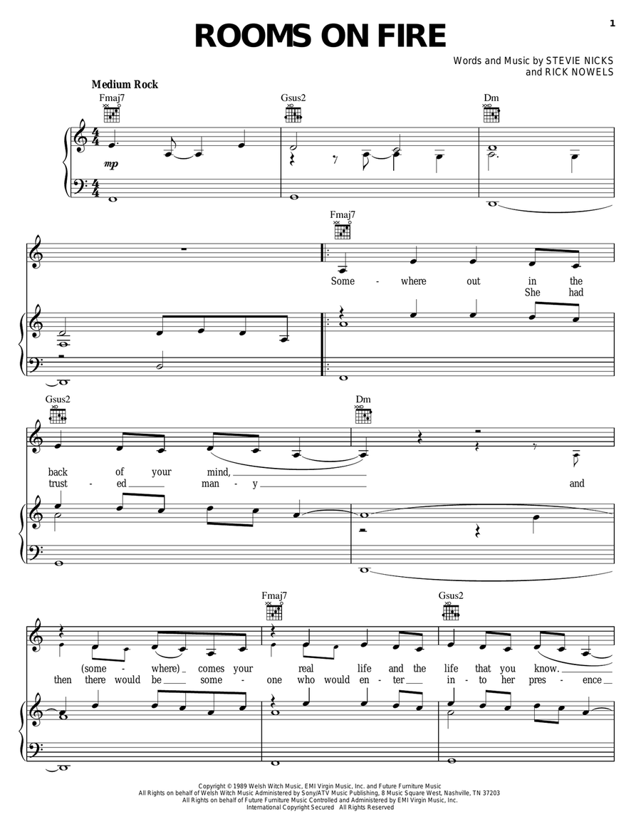 Rooms On Fire Piano, Vocal, Guitar scores gallery preview page 1