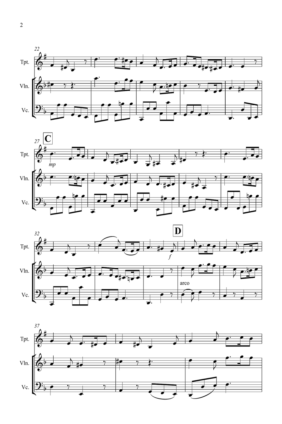 Greensleeves for Trumpet, Violin and Cello Trio Small Ensemble scores gallery preview page 2