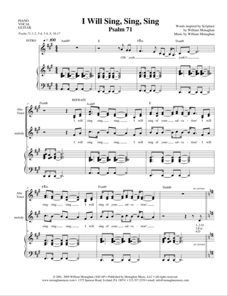 I Will Sing, Sing, Sing (Psalm 71) Small Ensemble scores gallery preview page 1