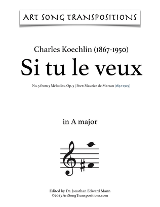KOECHLIN: Si tu le veux, Op. 5 no. 5 (transposed to A major)