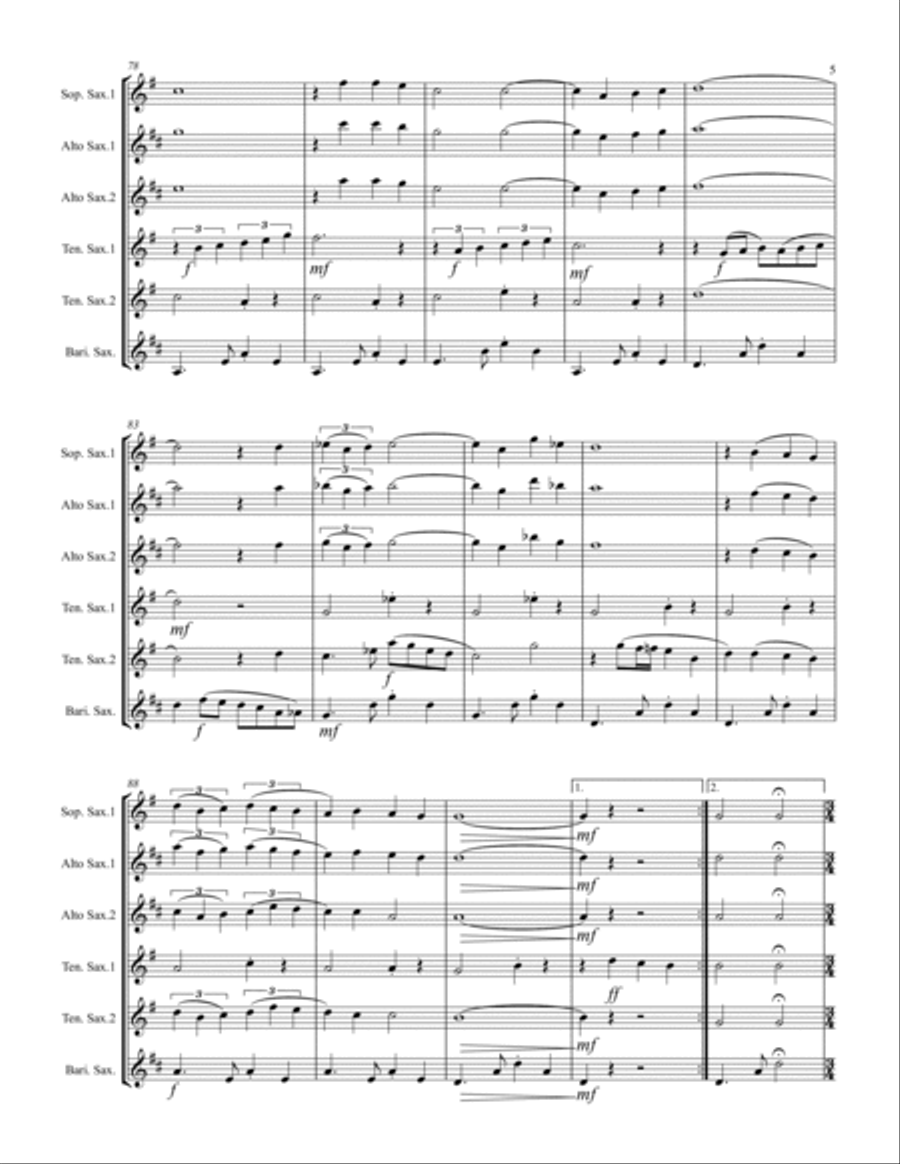 Italian Folksong Medley (for Saxophone Quintet SATTB or AATTB) Saxophone Quintet scores gallery preview page 6