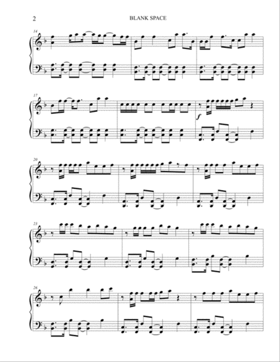 Blank Space Piano Solo scores gallery preview page 2