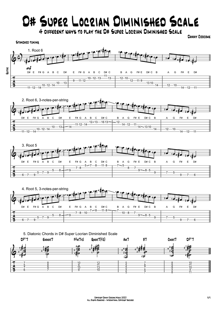 D# Super Locrian Diminished Scale (4 Ways to Play) Electric Guitar scores gallery preview page 1
